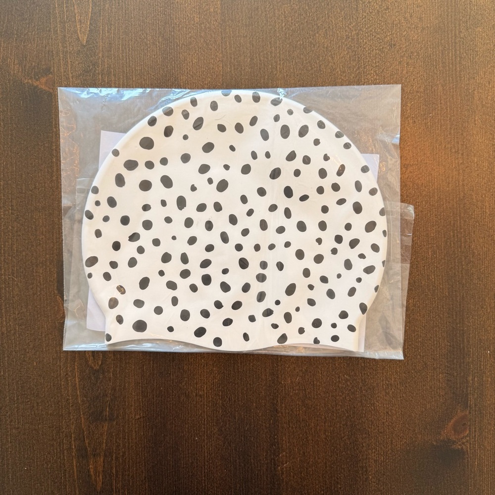 Kids Swim Cap Black & White Dalmatian Dot Silicone NWT NEW